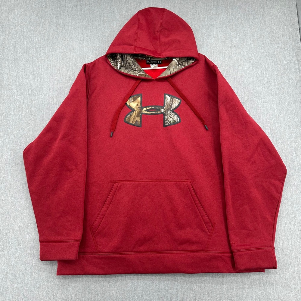 Under Armour Hoodie Mens 3XL Red Storm Logo Camo RealTree Pullover Sweatshirt